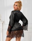 Халат черный с поясом и вставками кружева Star Night стринги в комплекте, XS/S вид 4