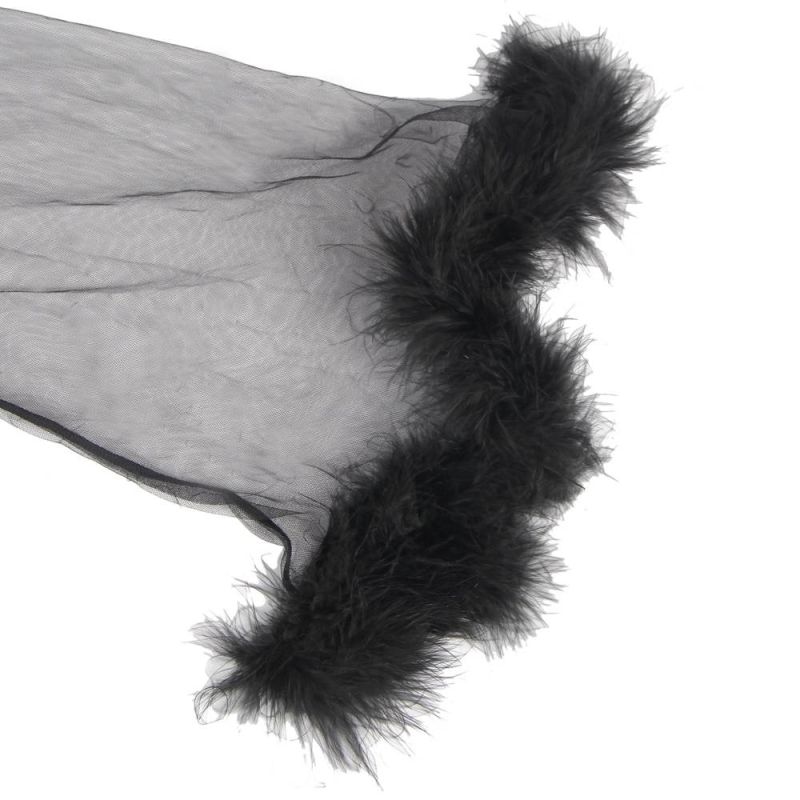 Халат длинный с поясом Star Night с отделкой из искусственного меха и трусиками, черный, ХХХL вид 4