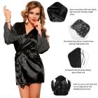 Халат з декоративним мереживом та довгими рукавами під пояс Star Night стрінги в комплекті, чорний, M вид 5