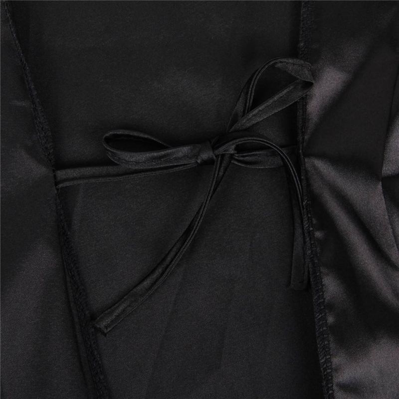 Халат с декоративным кружевом и длинными рукавами под пояс Star Night стринги в комплекте, черный, XL вид 6