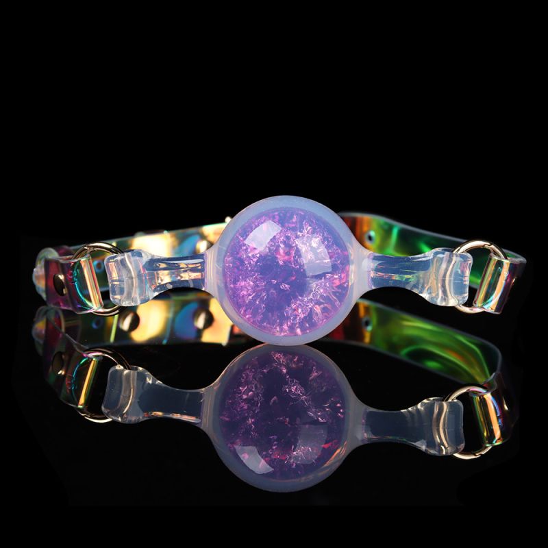 Кляп-шарик прозрачный UNIVIBE с фиолетовым камнем, силиконовый вид 4