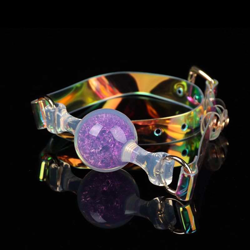 Кляп-шарик прозрачный UNIVIBE с фиолетовым камнем, силиконовый вид 3
