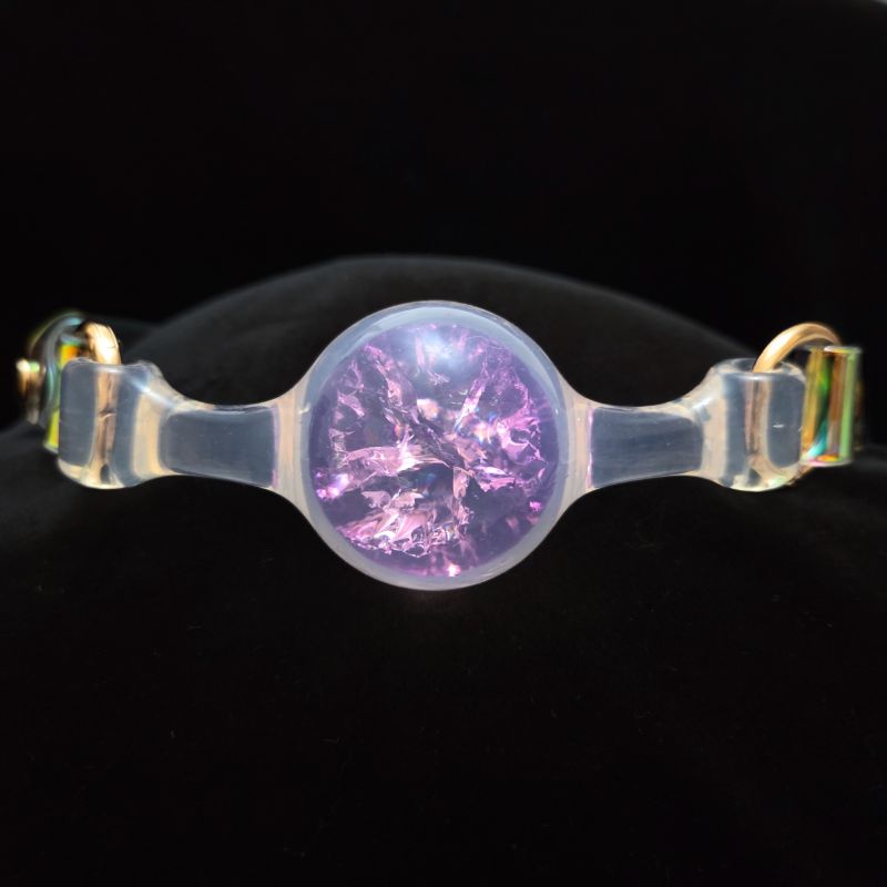 Кляп-шарик прозрачный UNIVIBE с фиолетовым камнем, силиконовый вид 7