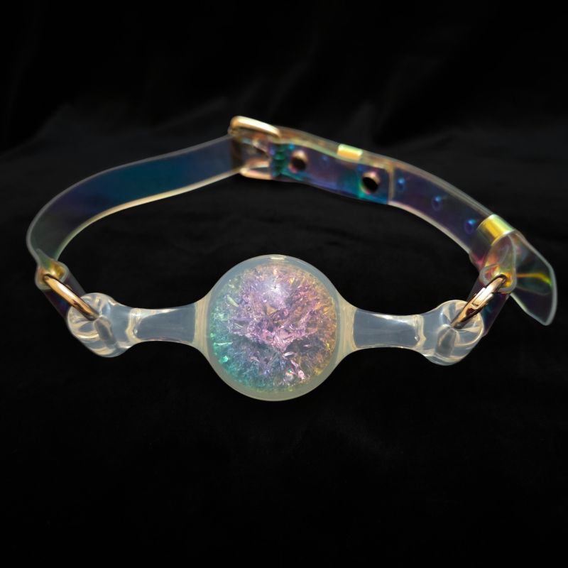 Кляп-шарик прозрачный UNIVIBE с разноцветным камнем, силиконовый вид 6