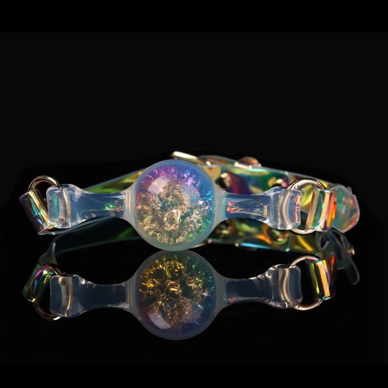 Кляп-шарик прозрачный UNIVIBE с разноцветным камнем, силиконовый вид 4