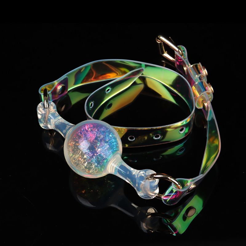 Кляп-шарик прозрачный UNIVIBE с разноцветным камнем, силиконовый вид 3