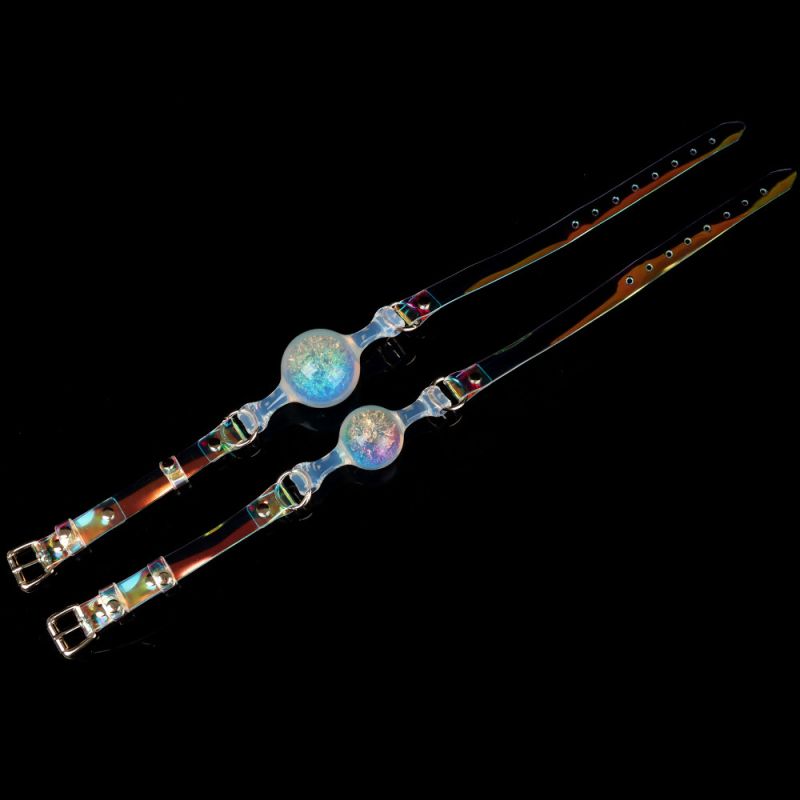 Кляп-шарик прозрачный UNIVIBE с разноцветным камнем, силиконовый вид 9