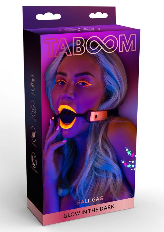 Кляп, що світиться в темряві Taboom Ball Gag, рожево-чорний вид 2