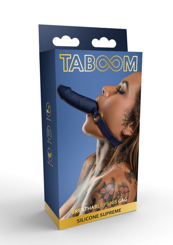 Кляп у вигляді пеніса Taboom Silicone Supreme, синій вид 2