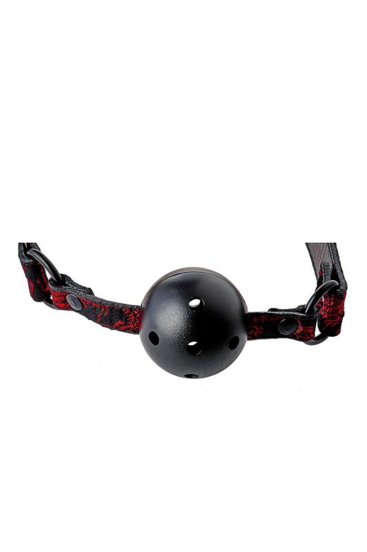 Кляп черный Dream Toys Blaze Deluxe с красным узором в виде вышивки вид 9