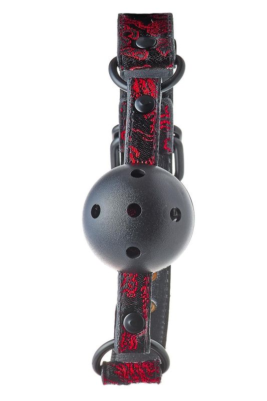 Кляп черный Dream Toys Blaze Deluxe с красным узором в виде вышивки вид 5
