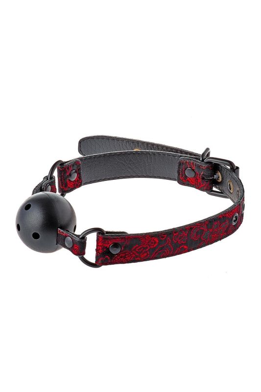 Кляп черный Dream Toys Blaze Deluxe с красным узором в виде вышивки вид 7