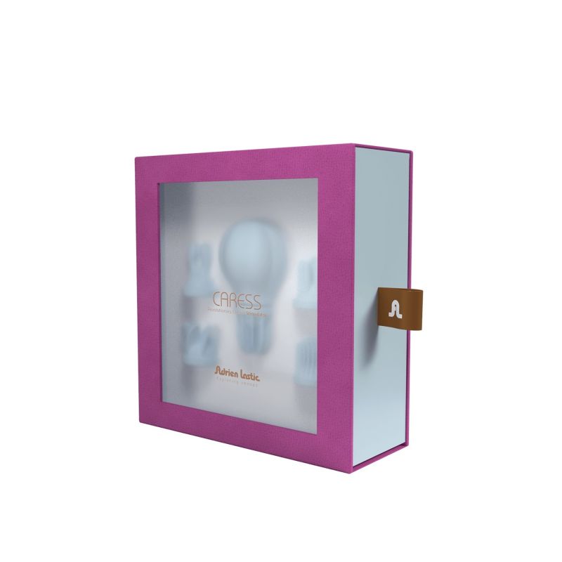 Кліторальний стимулятор з насадками Adrien Lastic Caress та ротацією, блакитний вид 10