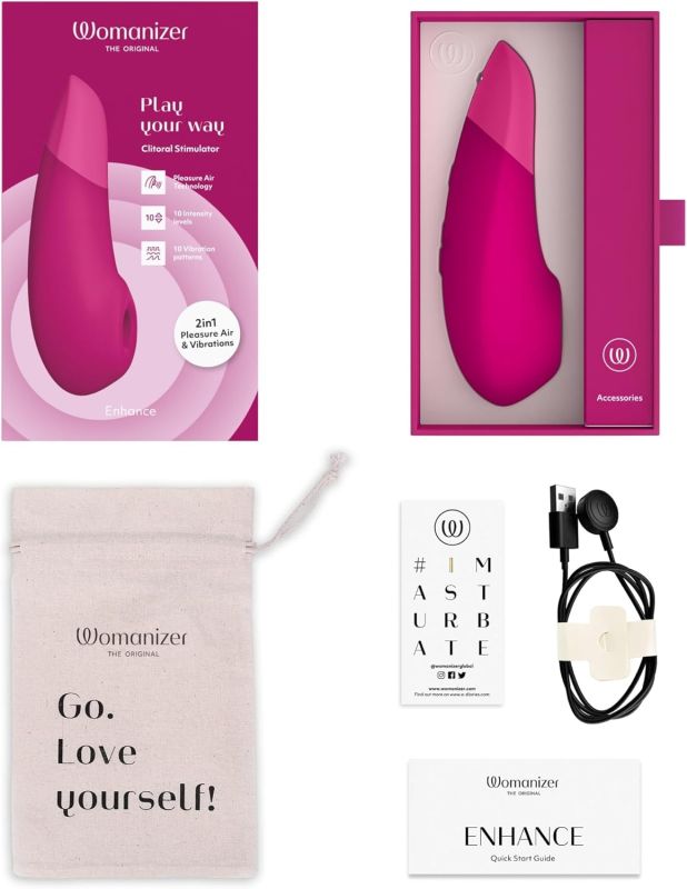 Клиторальный вакуумный стимулятор 2 в 1 Womanizer Enhance с вибрацией, розовый вид 8