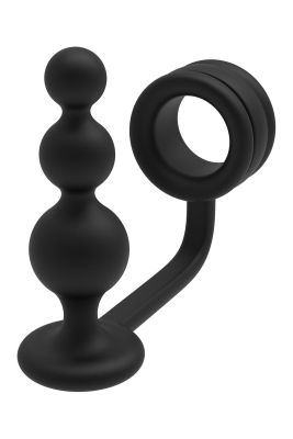 Кольцо для пениса Dream Toys Ramrod с анальной пробкой в ​​форме шара, черное
