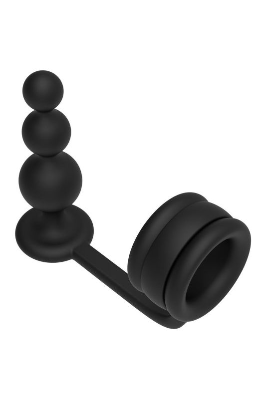 Кільце для пеніса Dream Toys Ramrod з анальною пробкою у формі кулі, чорне вид 3