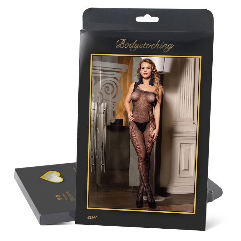 Комбінезон ажурний зі стразами Star Night на одне плече, чорний вид 6