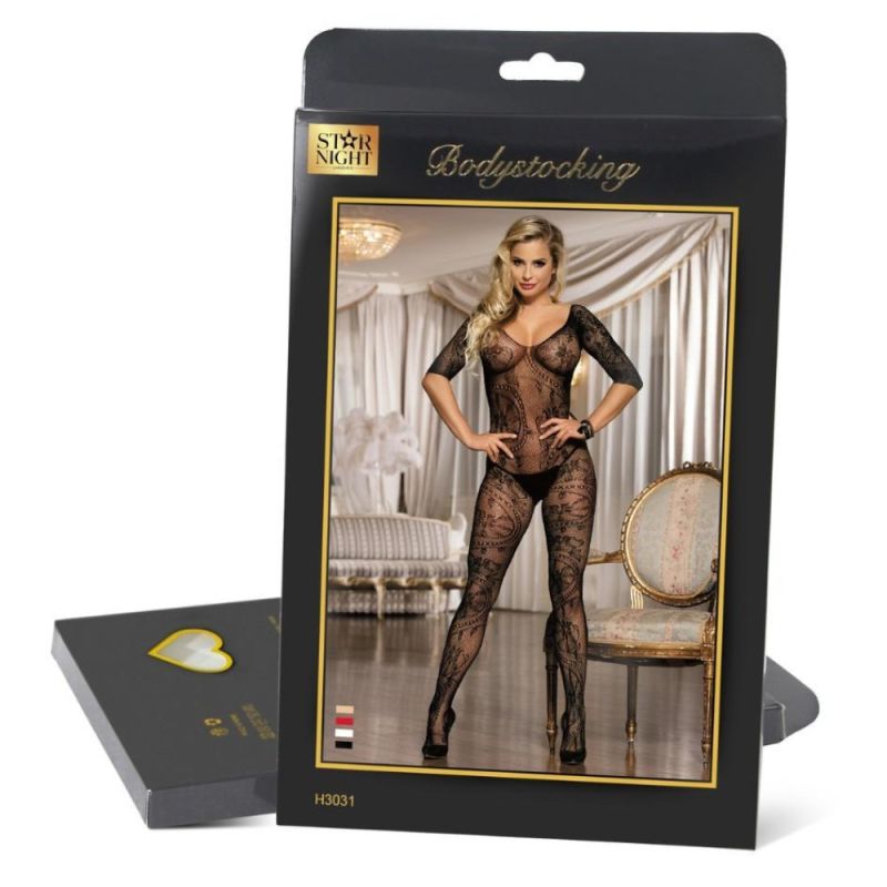 Мереживний комбінезон Star Night з відкритим доступом і квітковим принтом, чорний вид 6