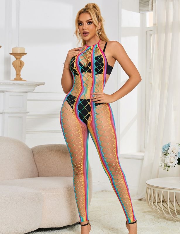 Сексуальний комбінезон у сіточку Star Night з відкритою спиною та відкритим доступом, райдужний вид 5