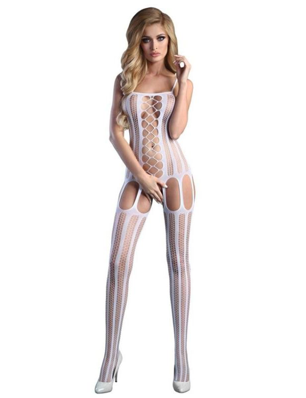 Бодістокінг у сітку з декоративними переплетеннями Star Night білий XS-M вид 2