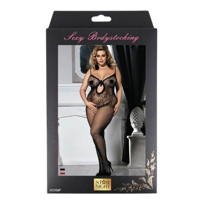 Бодістокінг сіткою та з ажурними вставками Star Night чорний, L-2XL(Plus Size) вид 5