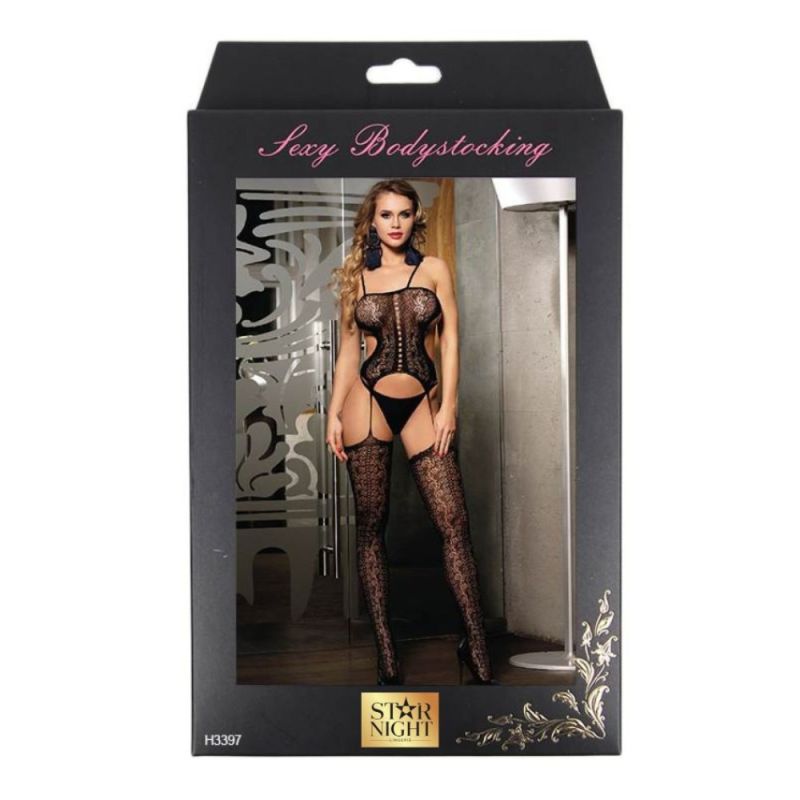 Комбінезон сітчастий Star Night з імітацією панчох, чорний вид 6