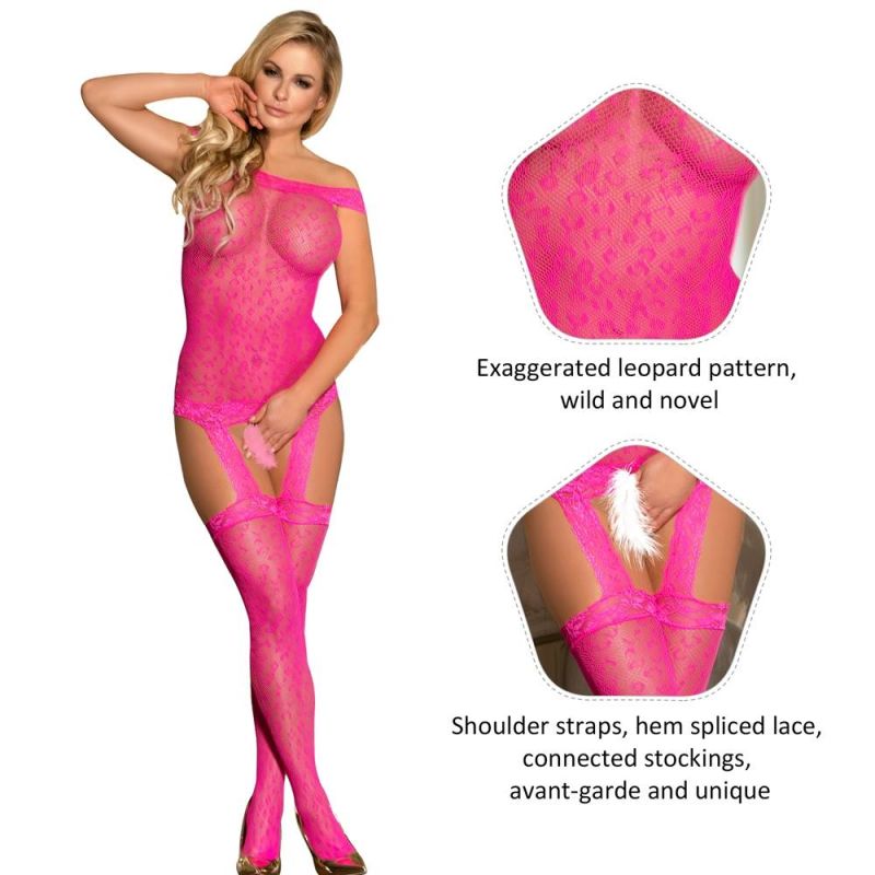 Бодістокінг з імітацією панчох та леопардовим візерунком Star Night рожевий, XS-M вид 4