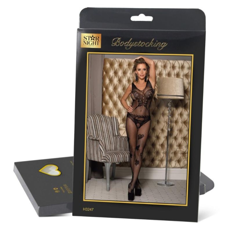 Бодістокінг з візерунком «метелик» та відкритою спиною Star Night чорний XS-M вид 6