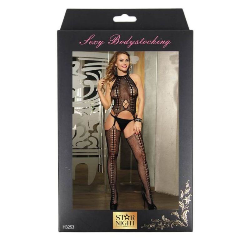 Бодістокінг у сіточку з коміром халтер Star Night чорний XS-M вид 6
