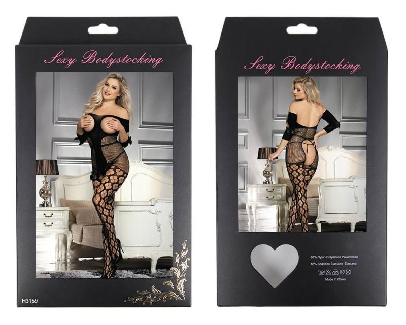 Бодістокінг з відкритими плечима та бюстом у сіточку Star Night чорний XS-M вид 6