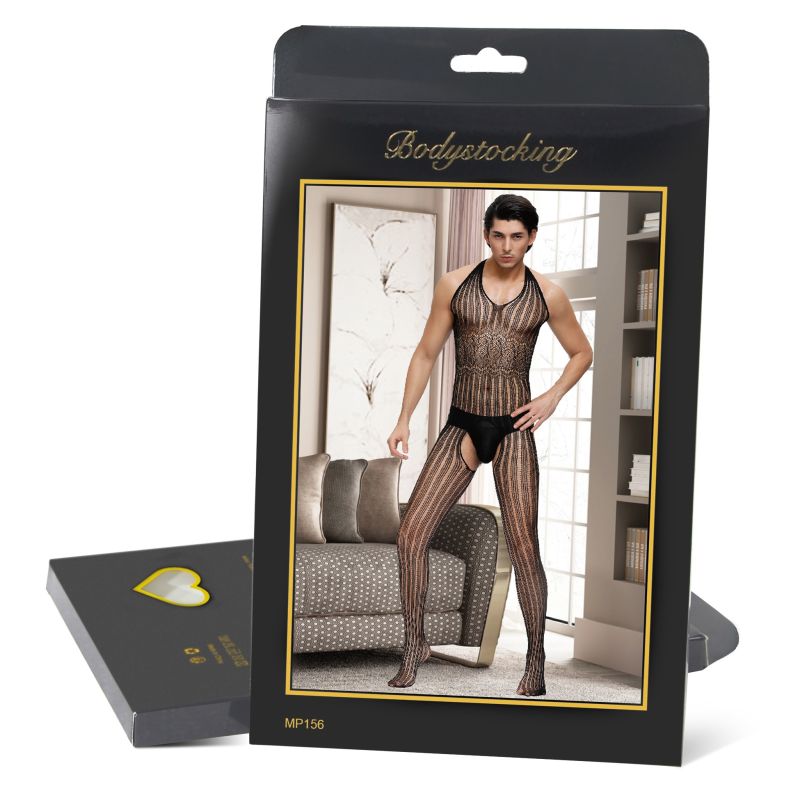 Комбінезон чоловічий чорний з малюнком у смужку Star Night та відкритим доступом та спиною, One Size вид 6