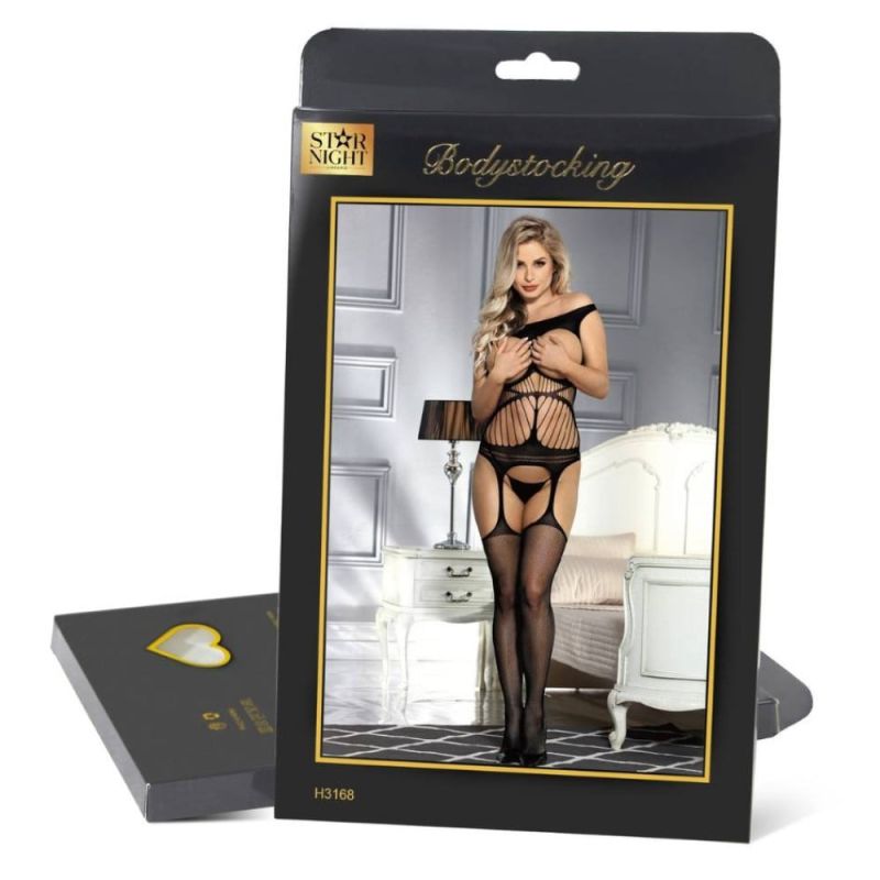 Комбінезон у сіточку з вирізами в області грудей та імітацією панчох Star Night чорний, XS-M вид 5
