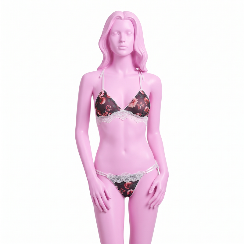 Комплект Baci Lingerie, S/M, з квітковим візерунком, напівпрозорий, з мереживом вид 2