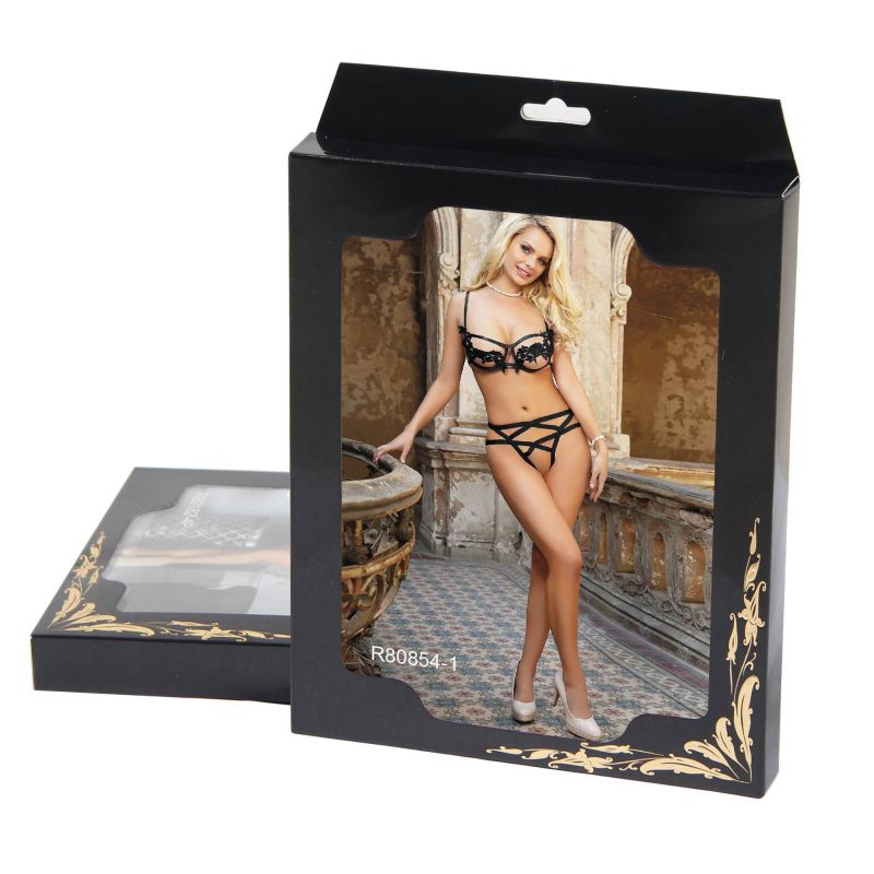 Комплект білизни Star Night бюстьє та трусики з відкритим доступом, чорний XS-S вид 7