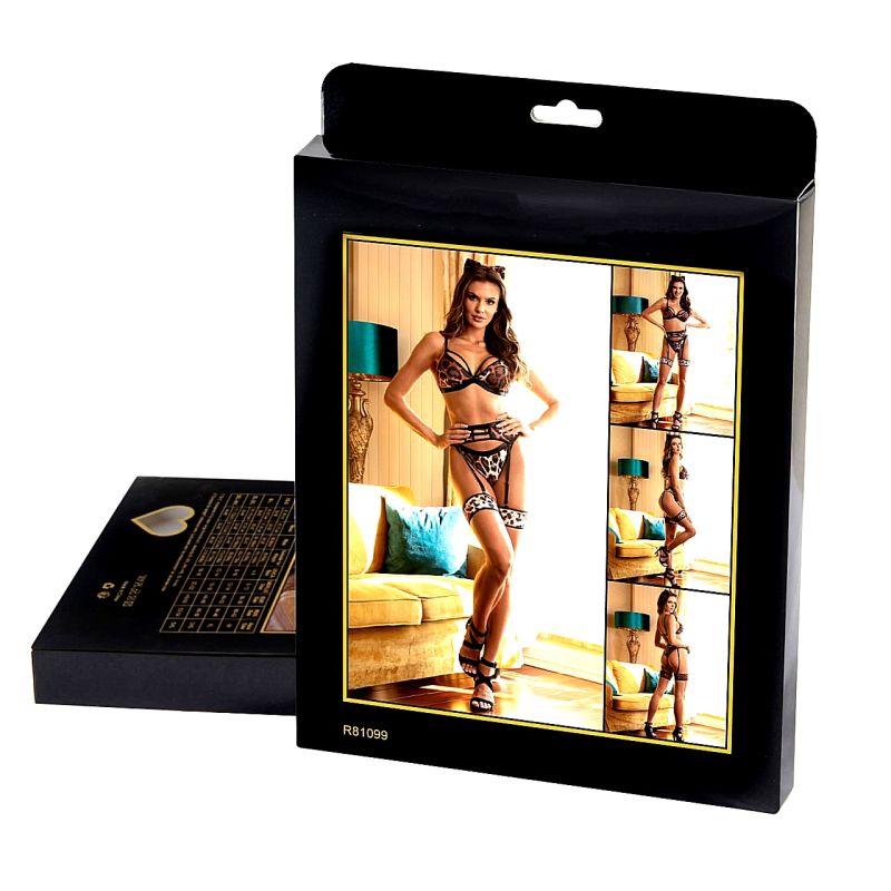 Комплект білизни Star Night з поясом, гартерами та обручем-вушками, леопардовий принт, ХL вид 6