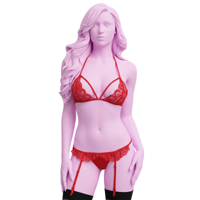 Комплект білизни мереживної BACI Lace Garter Set, червоний, One Size