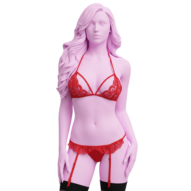 Комплект білизни мереживної BACI Lace Garter Set, червоний, One Size вид 2