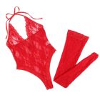 Комплект Star Night боді з коміром халтер та образним вирізом +панчохи, червоний вид 6