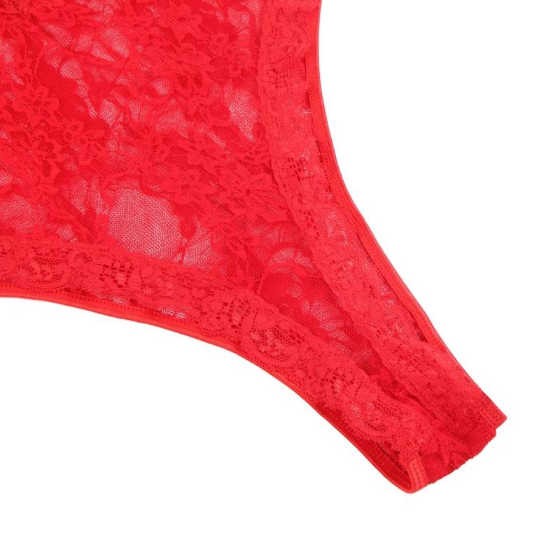 Комплект Star Night боді з коміром халтер та образним вирізом +панчохи, червоний вид 8