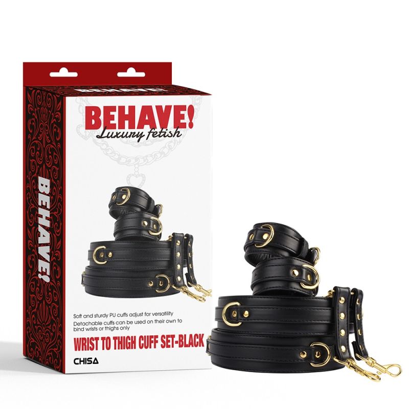 Комплект манжетів на зап'ястя та стегна Chisa BEHAVE! Luxury Fetish чорний вид 2