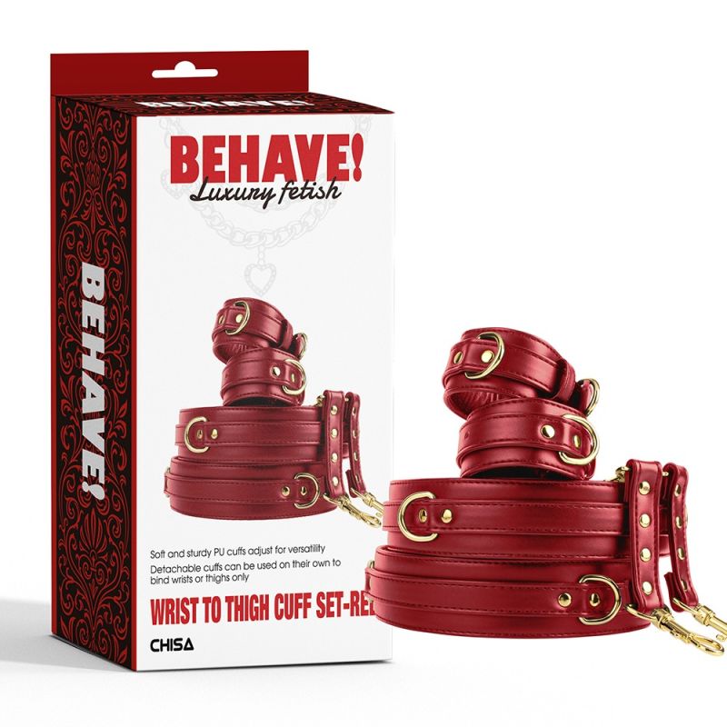 Комплект манжетов на запястья и бедра Chisa BEHAVE! Luxury Fetish красный вид 2