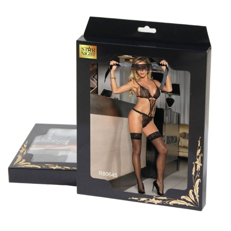 Комплект прозорої мереживної білизни Star Night Sheer Lace Teddy, чорний XS-S вид 6