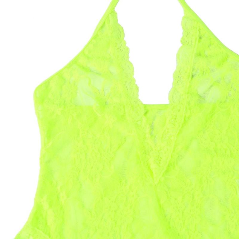 Комплект мереживний Star Night, боді з V-подібним вирізом та панчохи, салатовий вид 6