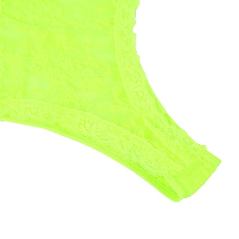 Комплект мереживний Star Night, боді з V-подібним вирізом та панчохи, салатовий вид 7