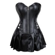 Корсет зі спідницею Star Night Sexy Leather та трусиками в комплекті, чорний, М