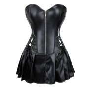 Корсет з юбкою Star Night Sexy Leather та трусиками в комплекті, чорний, S