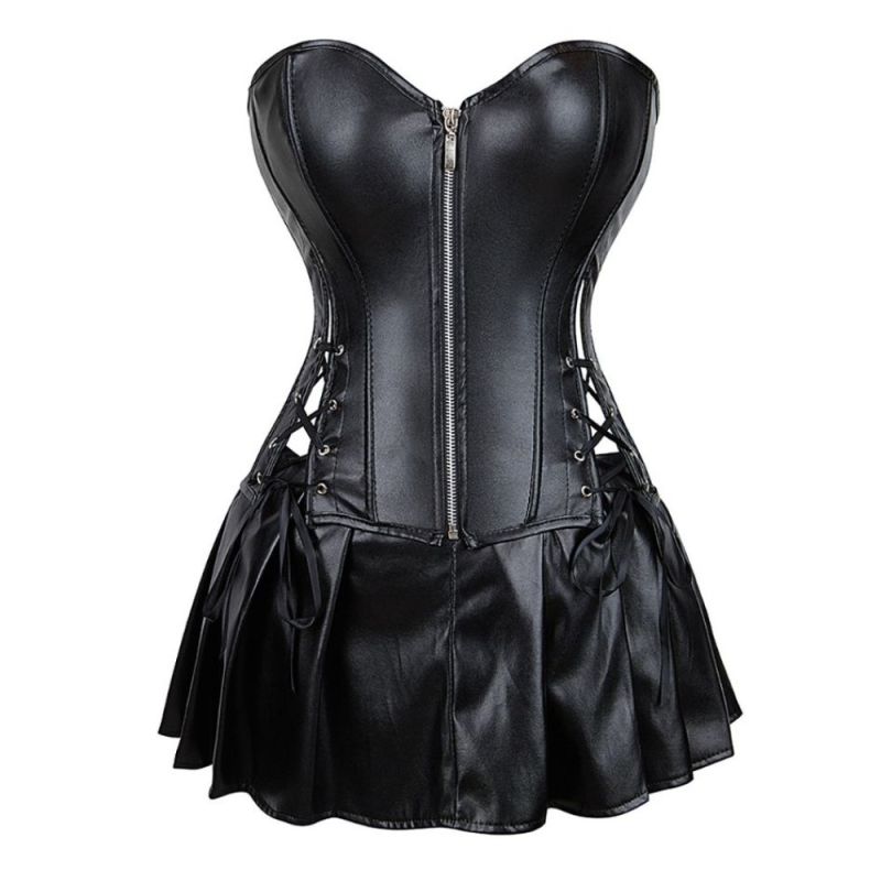 Корсет с юбкой Star Night Sexy Leather и трусиками в комплекте, черный, S вид 3