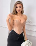 Корсет Star Night з лакованої шкіри, на шнурівці, бежевий, M (без коробки)
