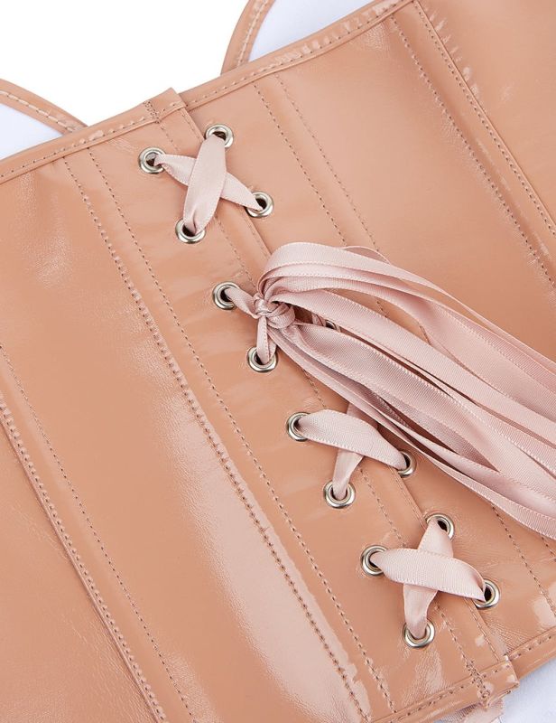 Корсет Star Night из лакированной кожи, на шнуровке, бежевый, M (без коробки) вид 13