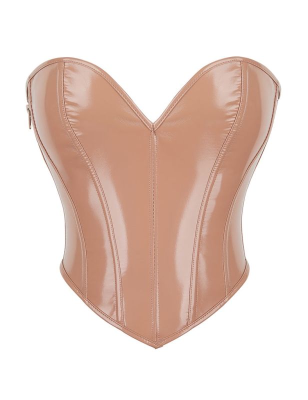 Корсет Star Night з лакованої шкіри, на шнурівці, бежевий, M (без коробки) вид 8